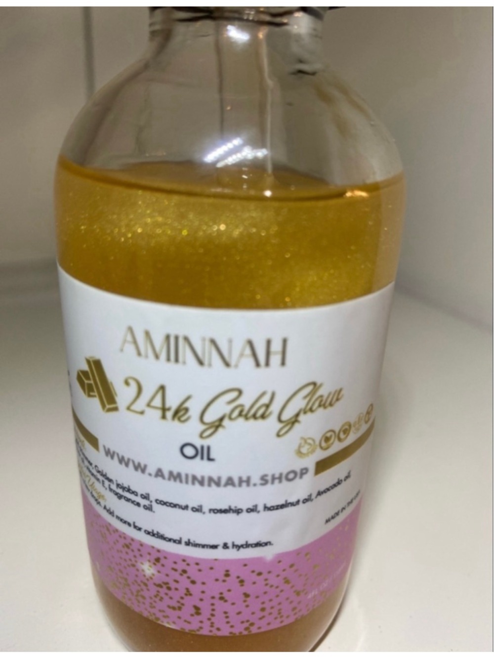 🍾RareAminnah 24K Gold Glow Shimmer Body Oil Warm Vanilla Moisturizing Glow Oil - Picture 4 of 4